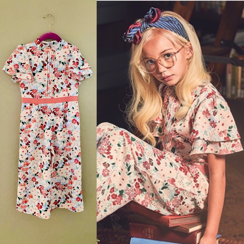 Janie & Jack pink floral ruffle jumpsuit